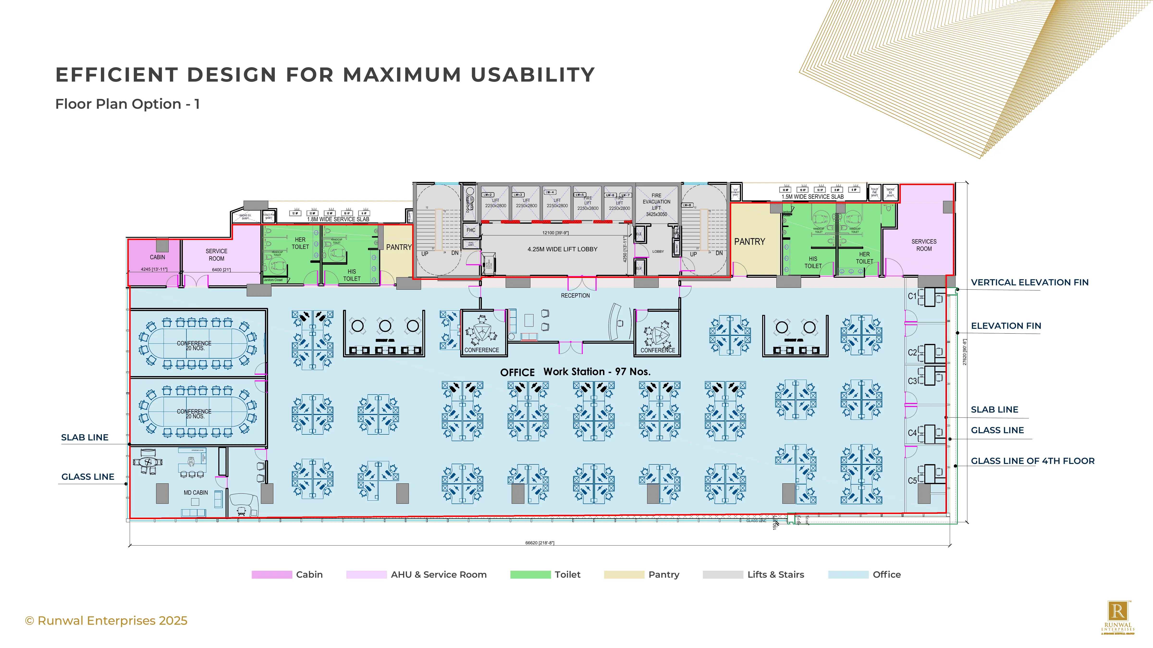 Option 1 — 97 Workstations — Collaborative open layout